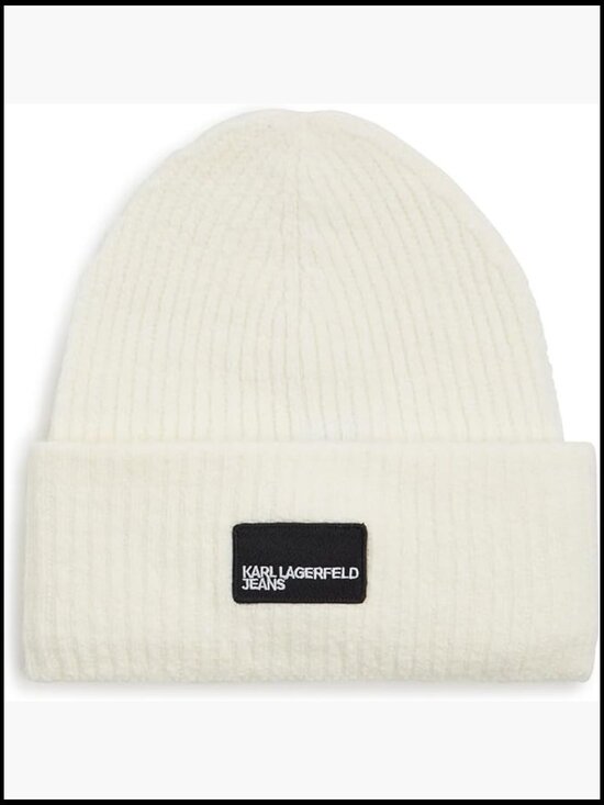 Acrylic Wool Blend Long Beanie Patch Surface